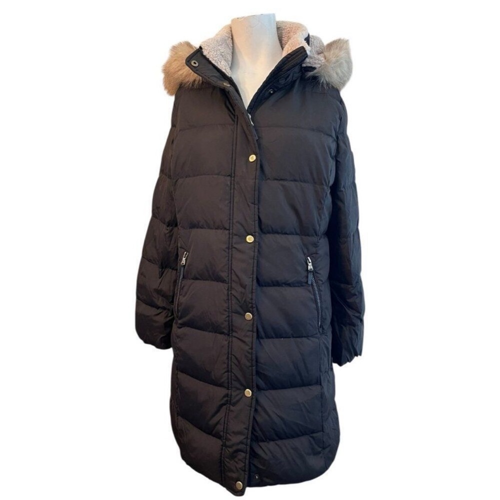 Ralph Lauren Black Puffer Jacket with Faux Fur Trim